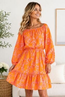 J.Crew Floral Peasant Dress Size 4 Orange Pink Cotton Puff Sleeve Cottagecore